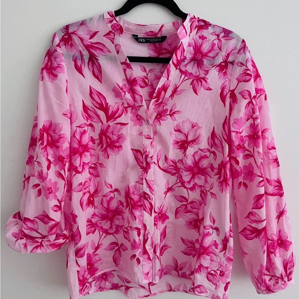 Zara Vibrant Pink Floral Blouse XS